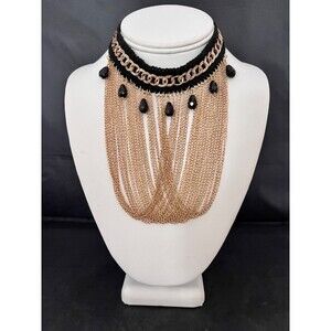 Designer Choker Necklace Swag Design Black Crystals Premier Urban Chic 11R